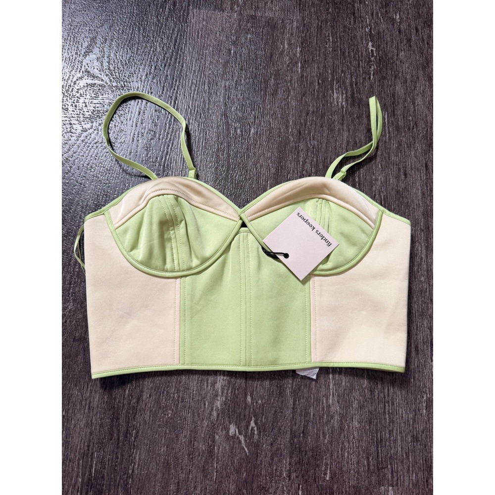 Finders Keepers Tara Corset Women XS Cream Lime Green Underwire Paneled Crop Top